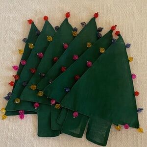 Festive Green Tree Napkins with Colorful Beads